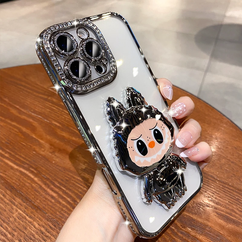 拉布布支架适用iPhone16promax手机壳苹果15/14/13/12闪钻镜头膜