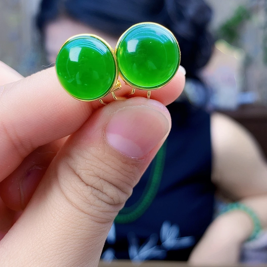 和田玉（碧玉）银S925镶嵌吊坠(不含链)耳钉