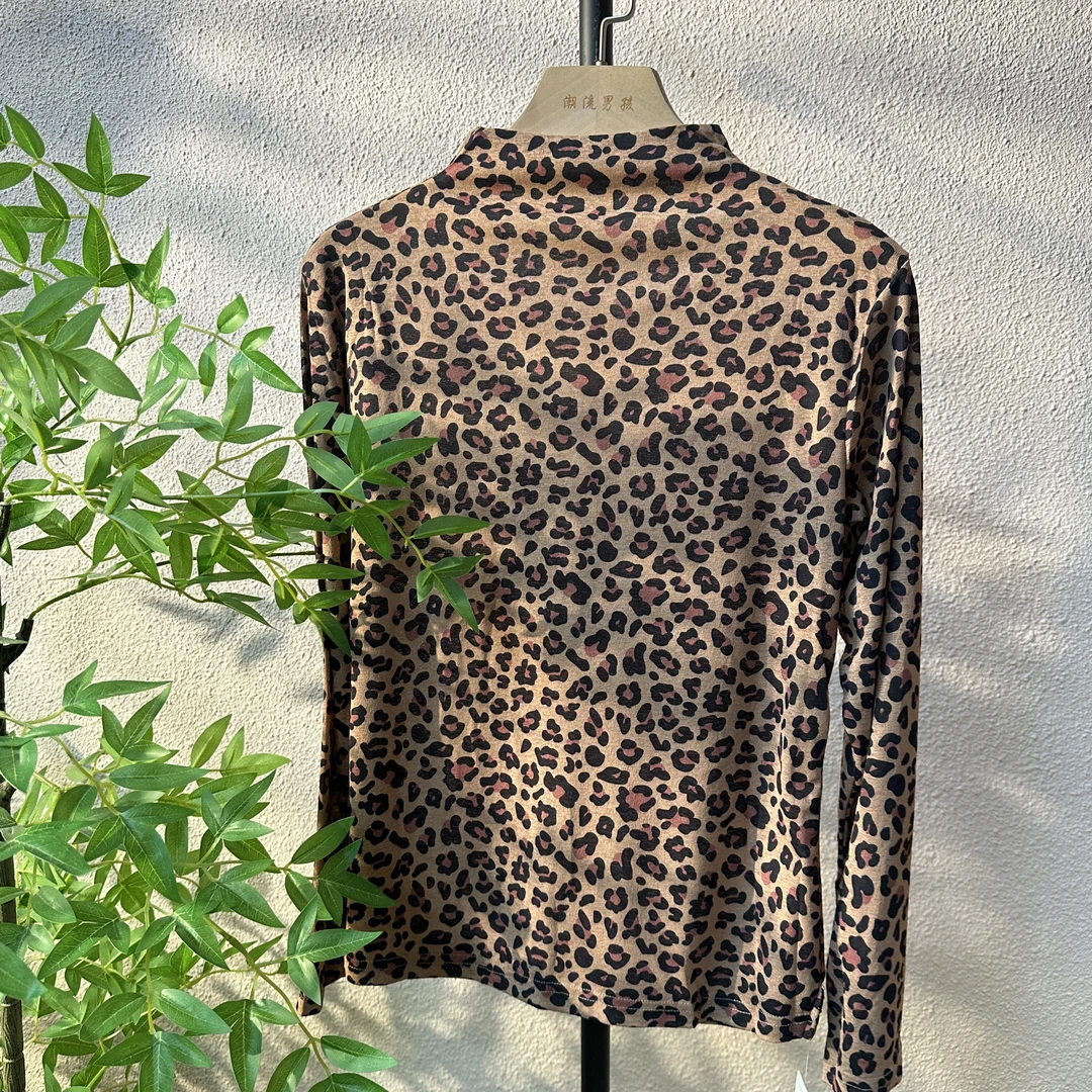 豹纹基础打底T恤极简欧美风显瘦