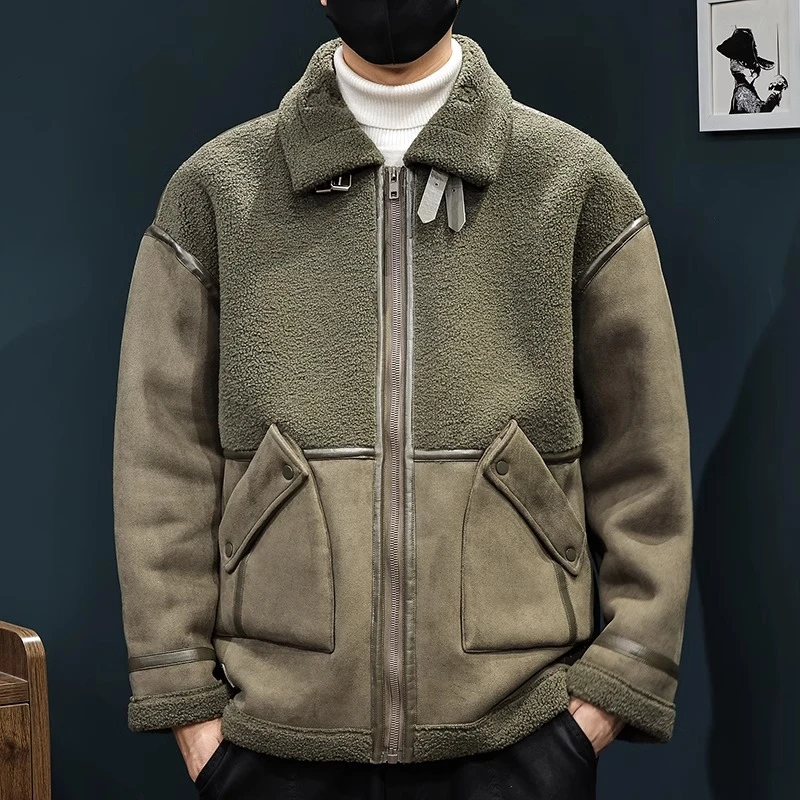 冬季保暖棉衣羊羔绒拼接男士外套2025新款大码加厚麂皮绒秋冬棉服