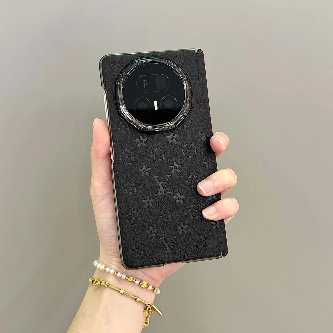 适用于荣耀magic v3手机壳新款真皮印花中轴全包防摔高档手机壳
