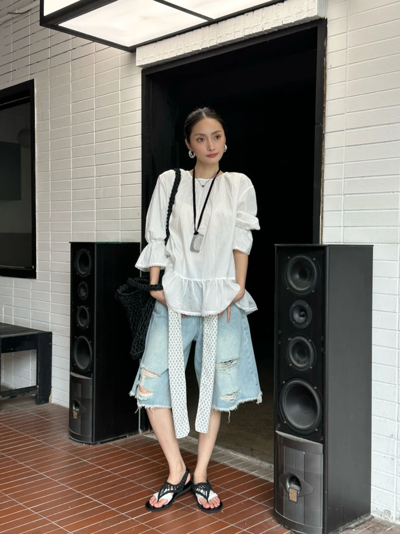 【必须拥有的爆款牛仔七分裤】水洗复古破洞牛仔七分裤 Alter189