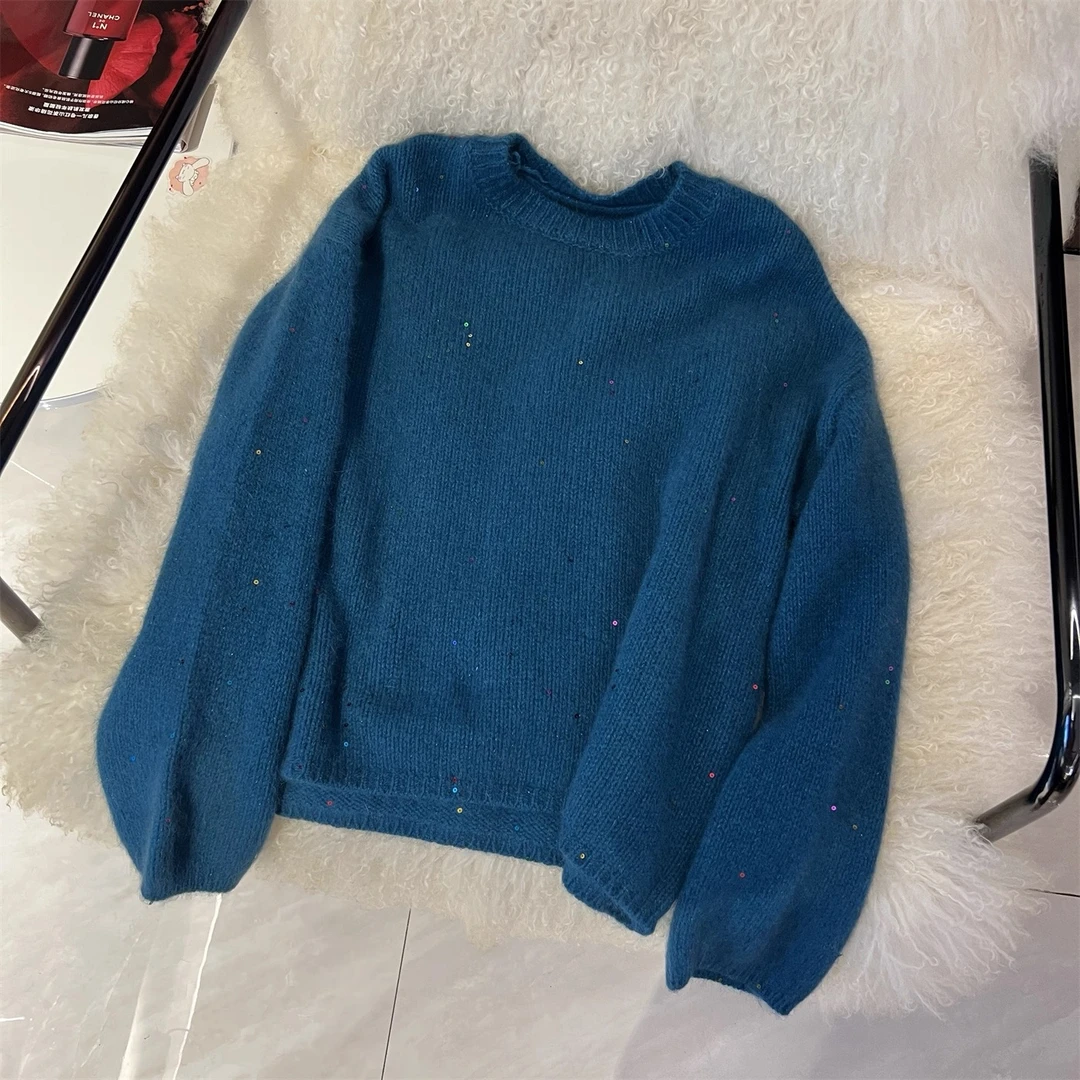 / 317/亮片洋气针织衫女秋冬新款圆领毛衣宽松洋气减龄衫潮