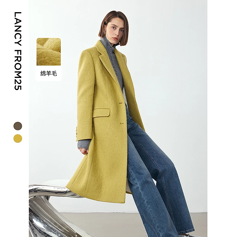【丽公主】朗姿西装大衣冬季中长款法式复古毛呢外套8WLC149