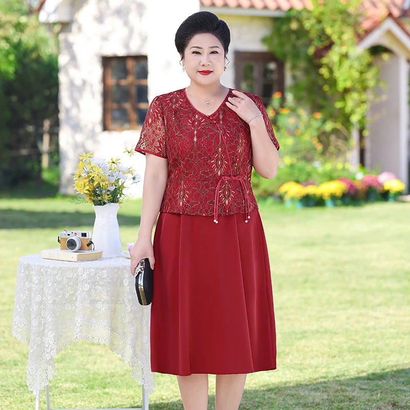 婆婆订婚礼服喜服裙子蕾丝中年妈妈装洋气2025新款连衣裙WH25090
