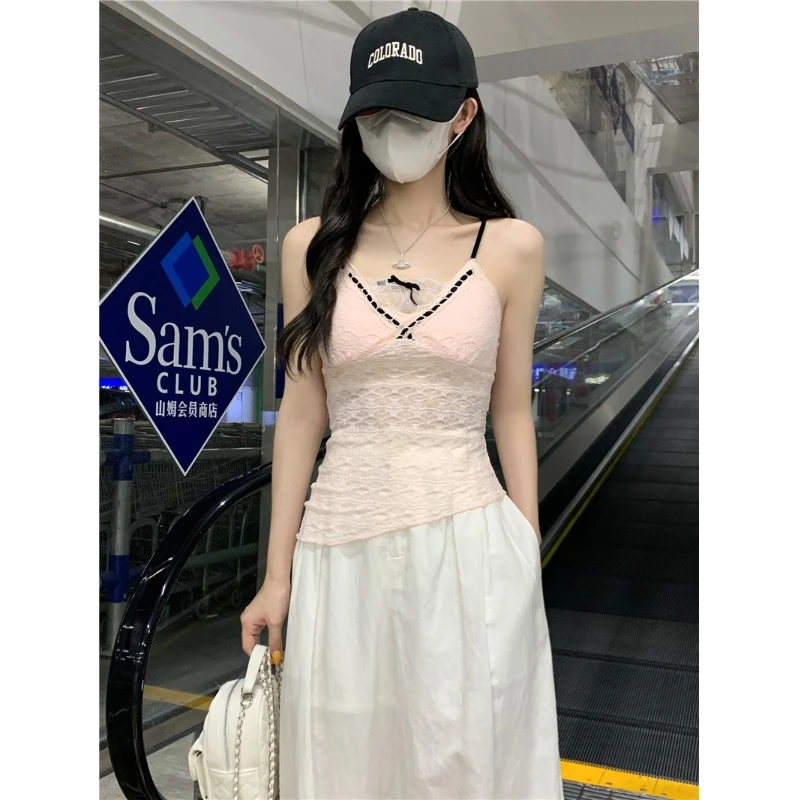 粉色带胸垫纯欲性感吊带背心女冬季2025新款修身显瘦西装内搭背心