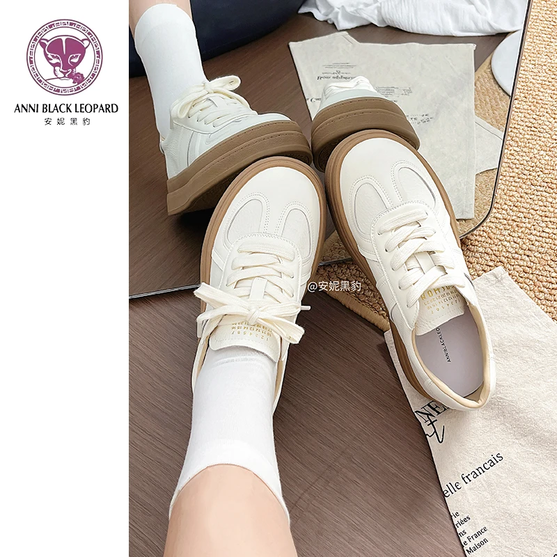 安妮黑豹厚底复古德训鞋女新款韩版百搭舒适休闲小白鞋增高鞋子