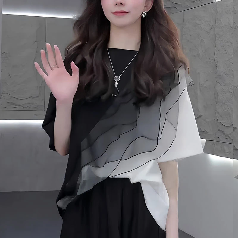 荷叶边短袖t恤女夏季2025新款时尚洋气减龄宽松显瘦别致小衫上衣