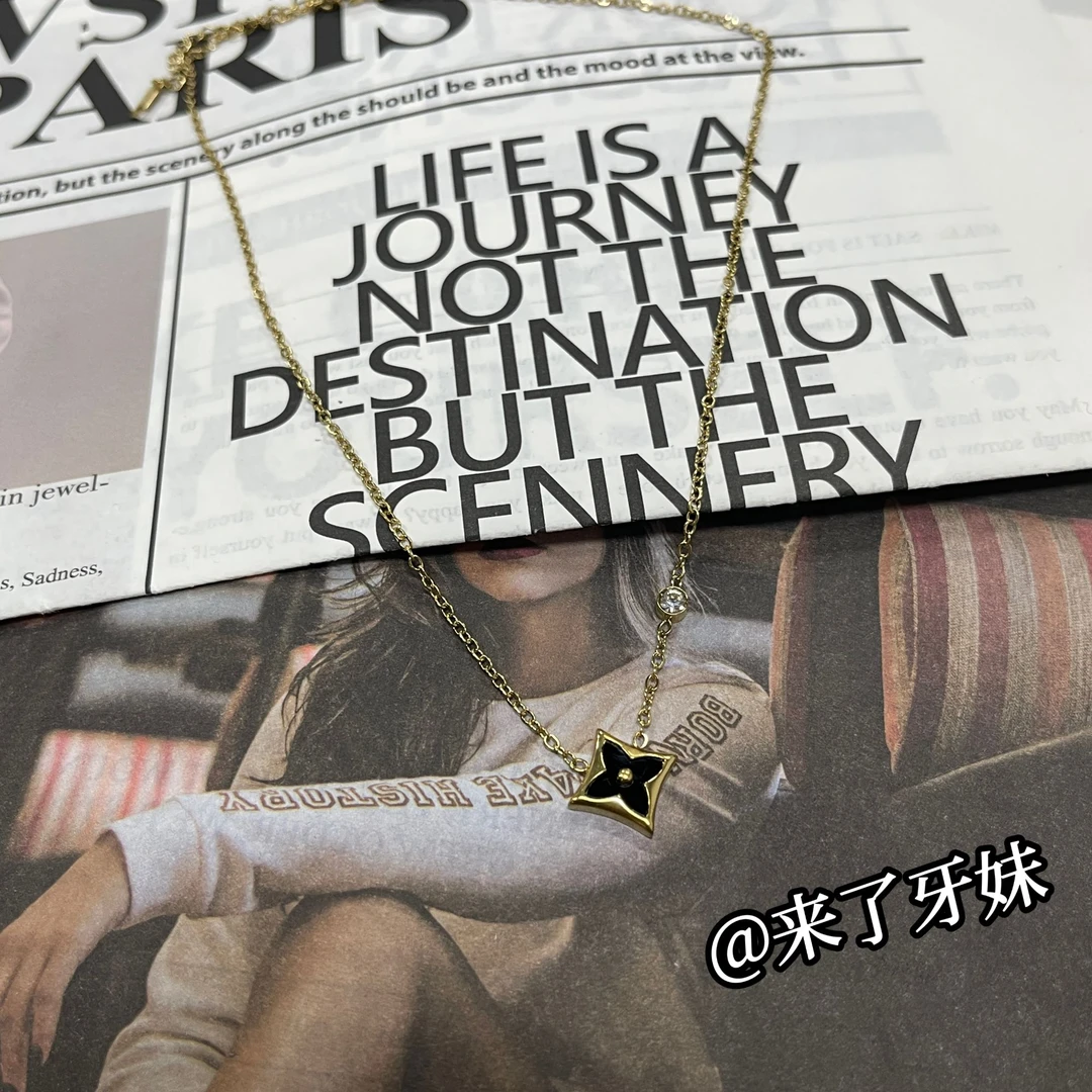合金项链 YM【黄色链条黑底四叶项链】轻奢气质时尚小众简约精致