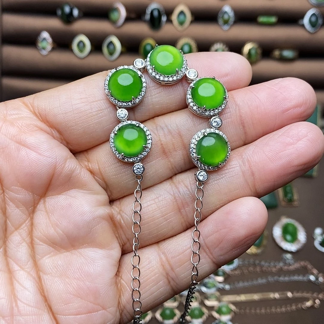 吊坠(不含链)银S925镶嵌和田玉（碧玉）手链