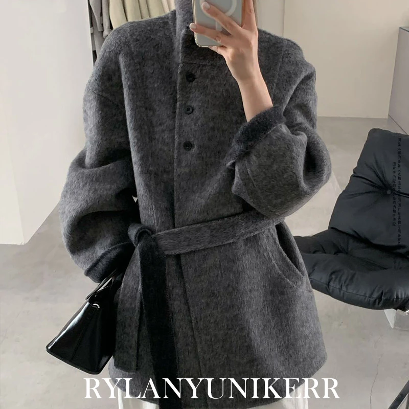 RYLAN双面双色立领双面羊毛大衣