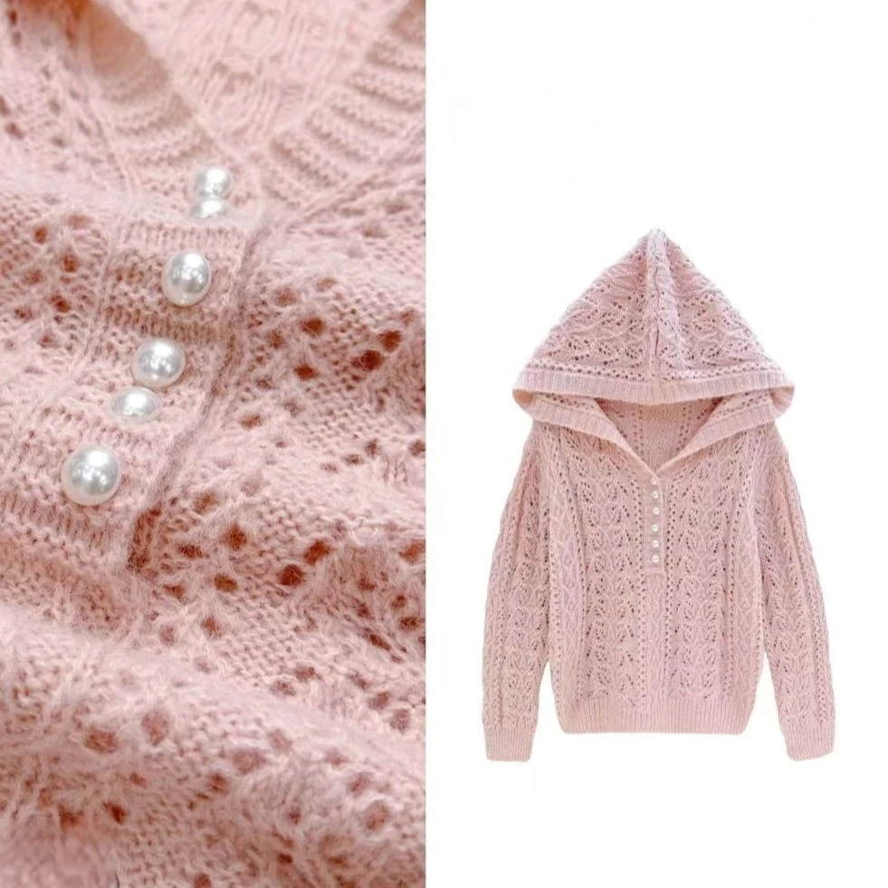 洋气薄款春秋女上衣毛针织衫夏季冬季开衫镂空时尚长袖百搭连帽