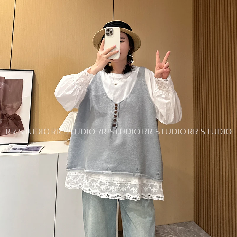瑞瑞2025春季新款孕妇设计感卷边宽松外穿吊带针织背心春DY1783