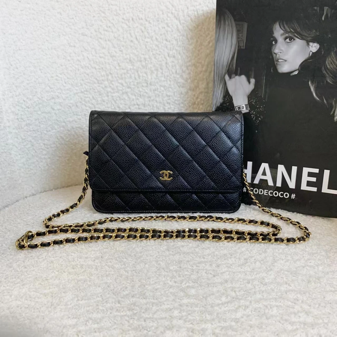 99新 Chanel/香奈儿 壹臻/黑金荔枝牛woc 22开/64849055