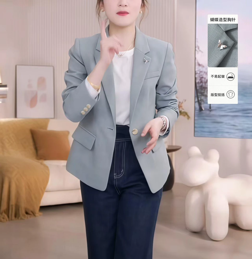 【浅浅海风】2025春季气质口袋一粒扣收腰小个子收腰显瘦西装外套女
