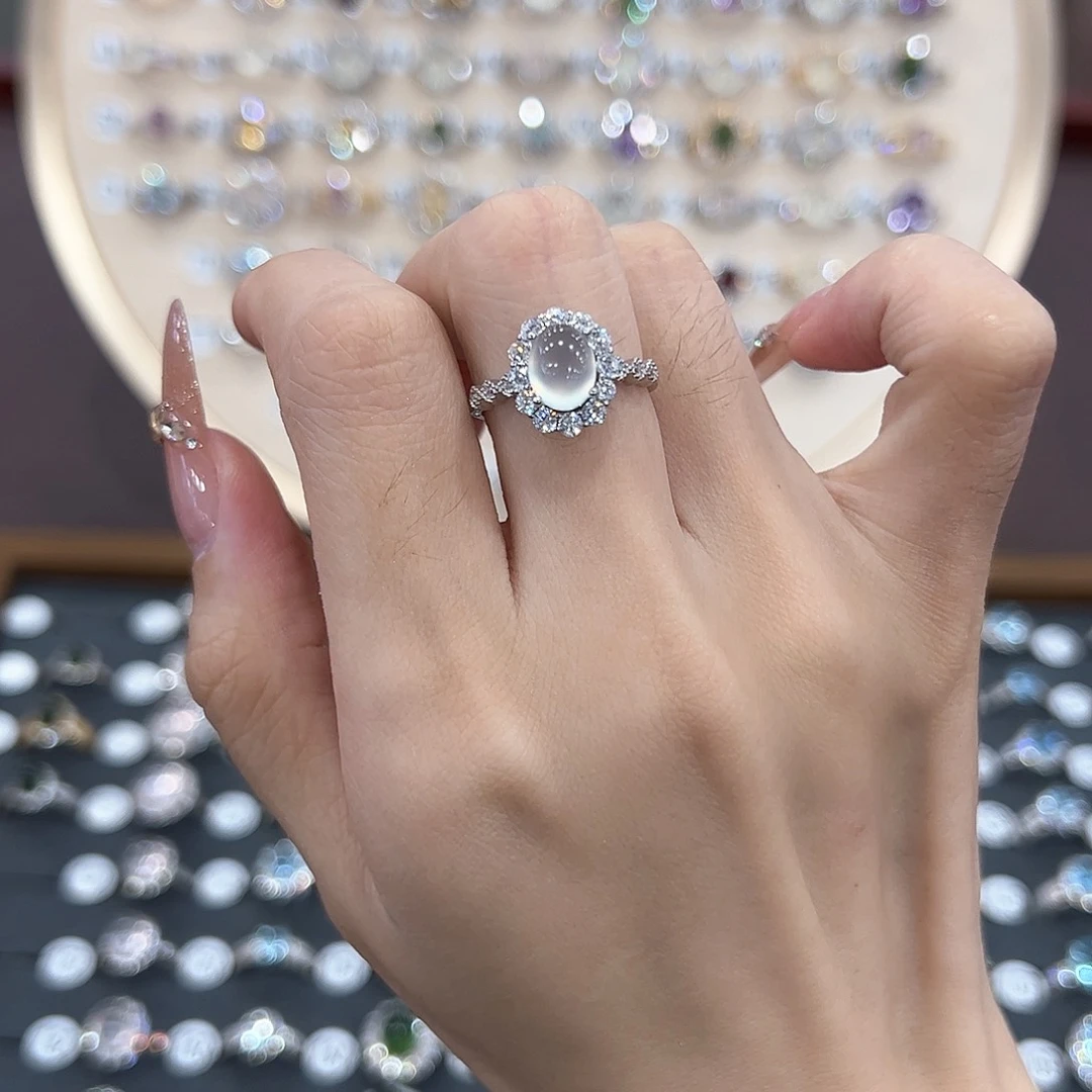 蛇纹石玉银S925镶嵌戒指