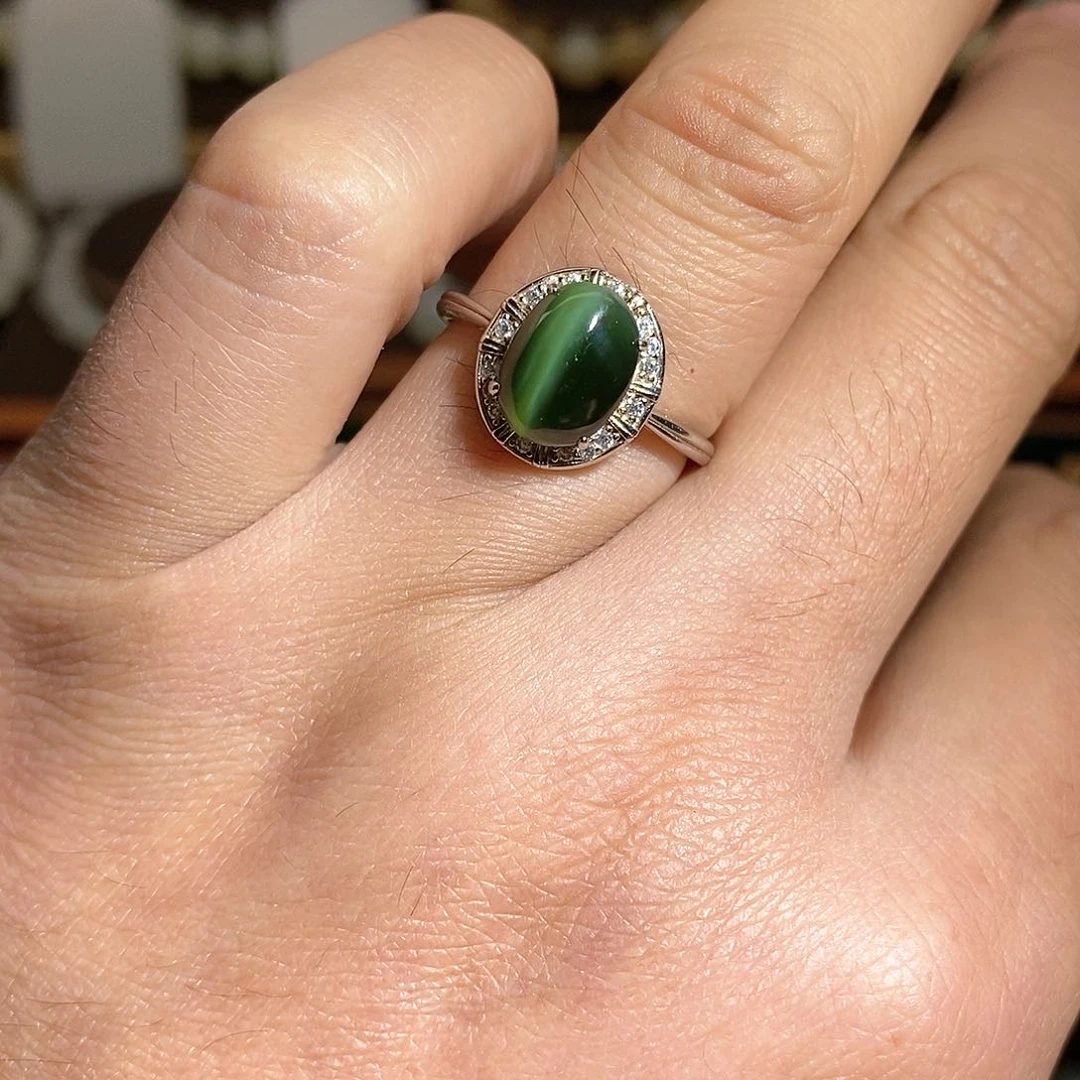 【闪购商品】银S925镶嵌戒指和田玉（碧玉）