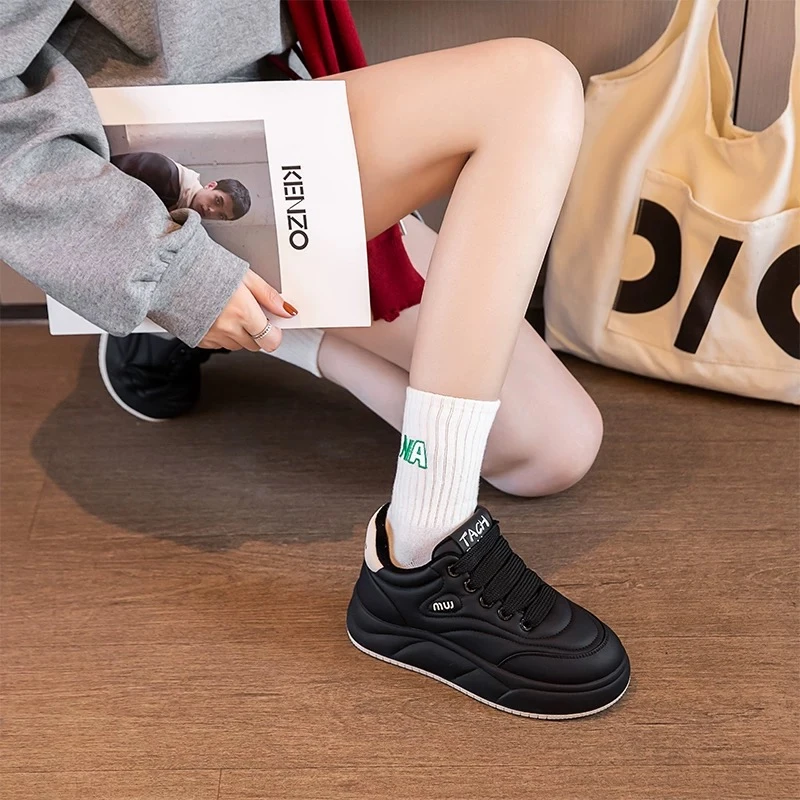 C2595 黑色绒里  时尚休闲女士运动休闲加绒板鞋