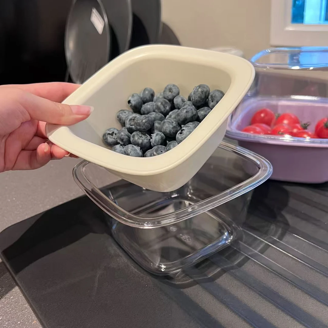 (到手2套)14.5x14.5双层洗水果沥水篮家用小号水洗莱沥水盆水果盆