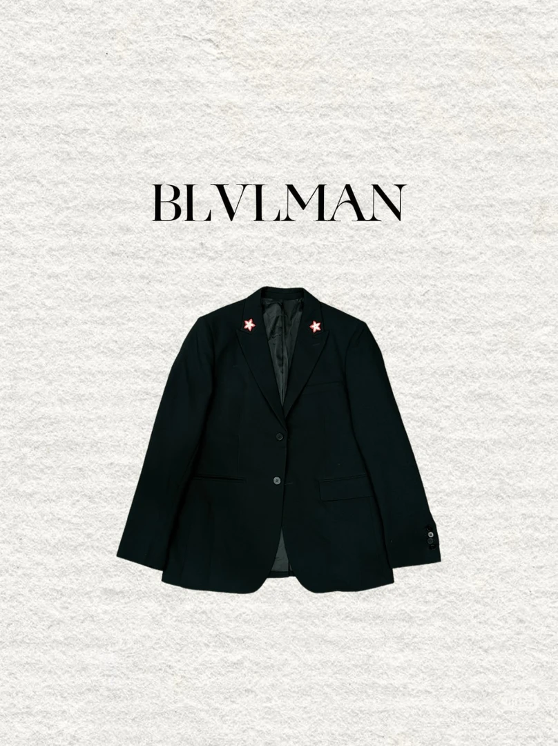 轻奢休闲黑色五角星经典设计师翻领西装9302