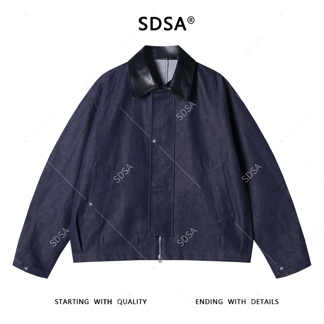 SDSA男士秋冬新款痞帅男装极简风拼皮拉链夹克外套百搭港风时尚