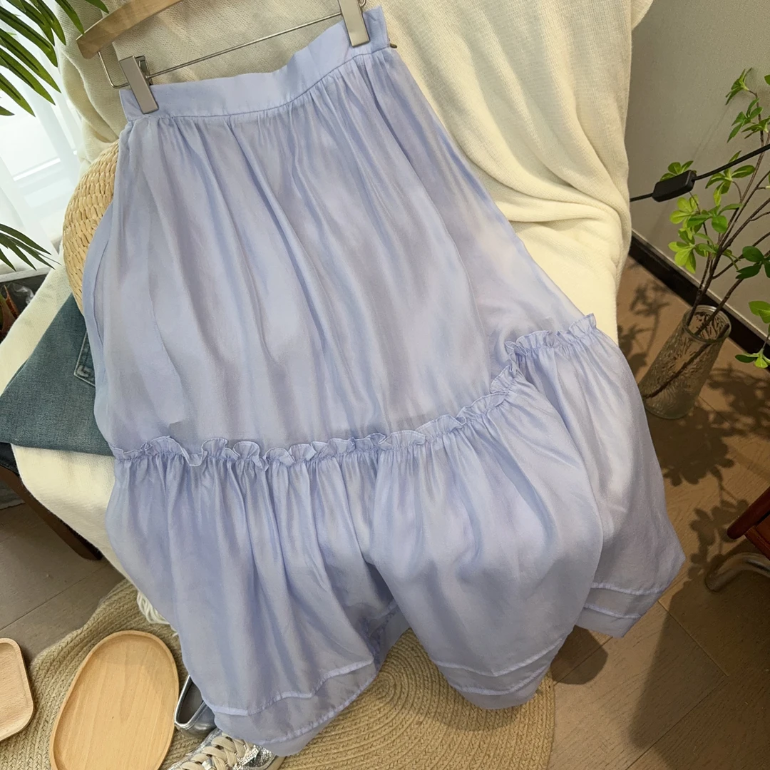 铜氨丝薄款高腰蛋糕裙半身裙短裙褶皱外穿显瘦不规则韩版