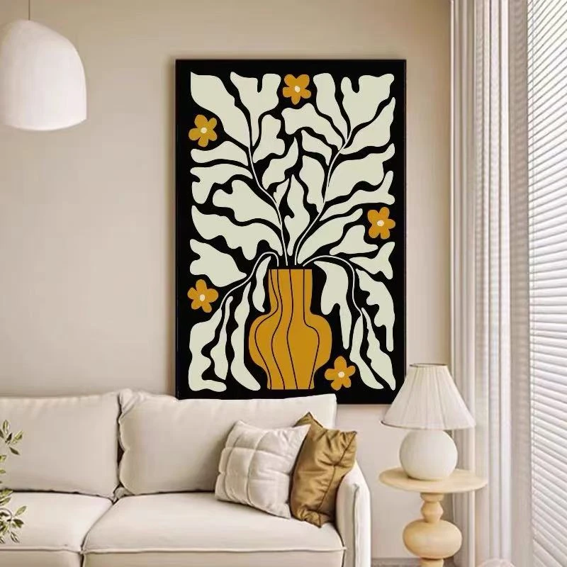 现代植物花卉黑白灰风格高级装饰画法式客厅落地画走廊挂画80120