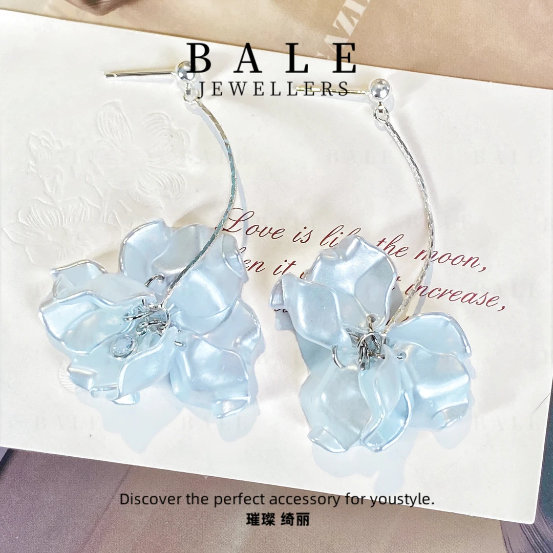 铜合金树脂耳饰 E4046 超仙蓝色轻奢时尚气质小清新