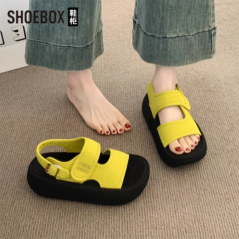 SHOEBOX鞋柜厚底凉鞋女夏外穿2025新款爆款软底休闲沙滩罗马鞋