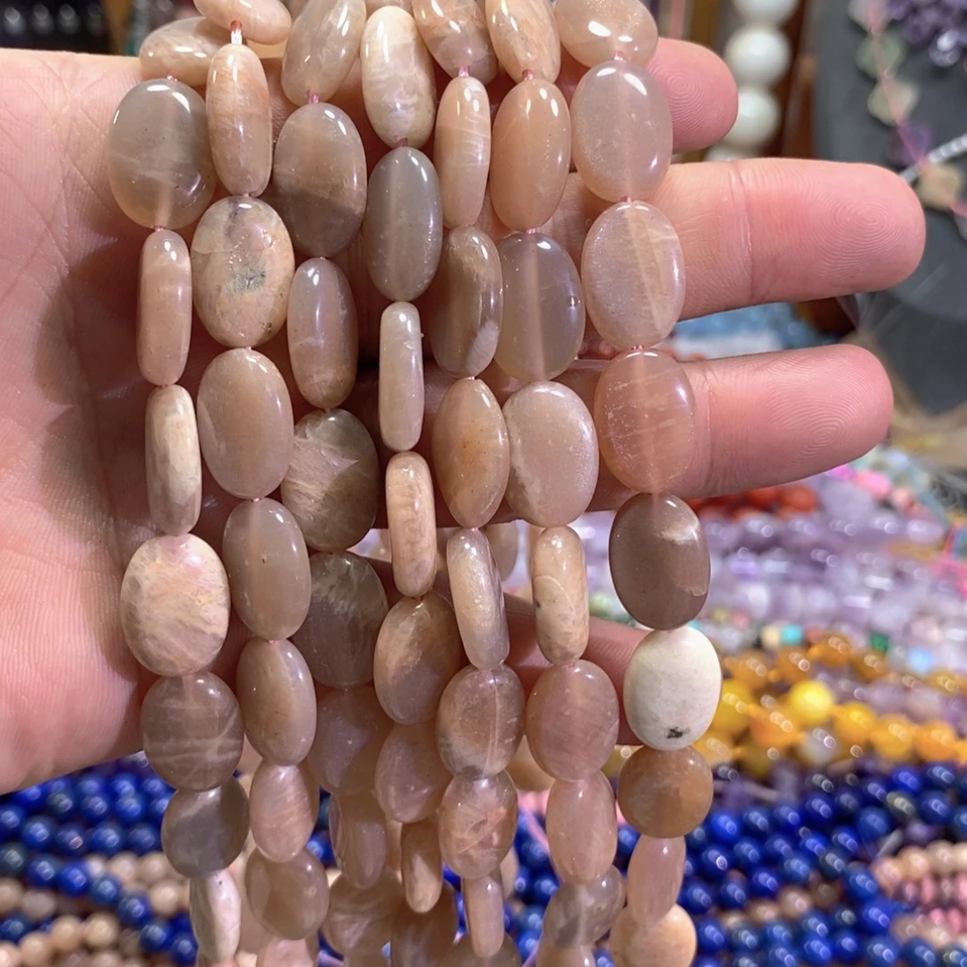 未镶嵌玛瑙/玉髓珠宝半成品天然太阳石蛋饼一条卡12mm