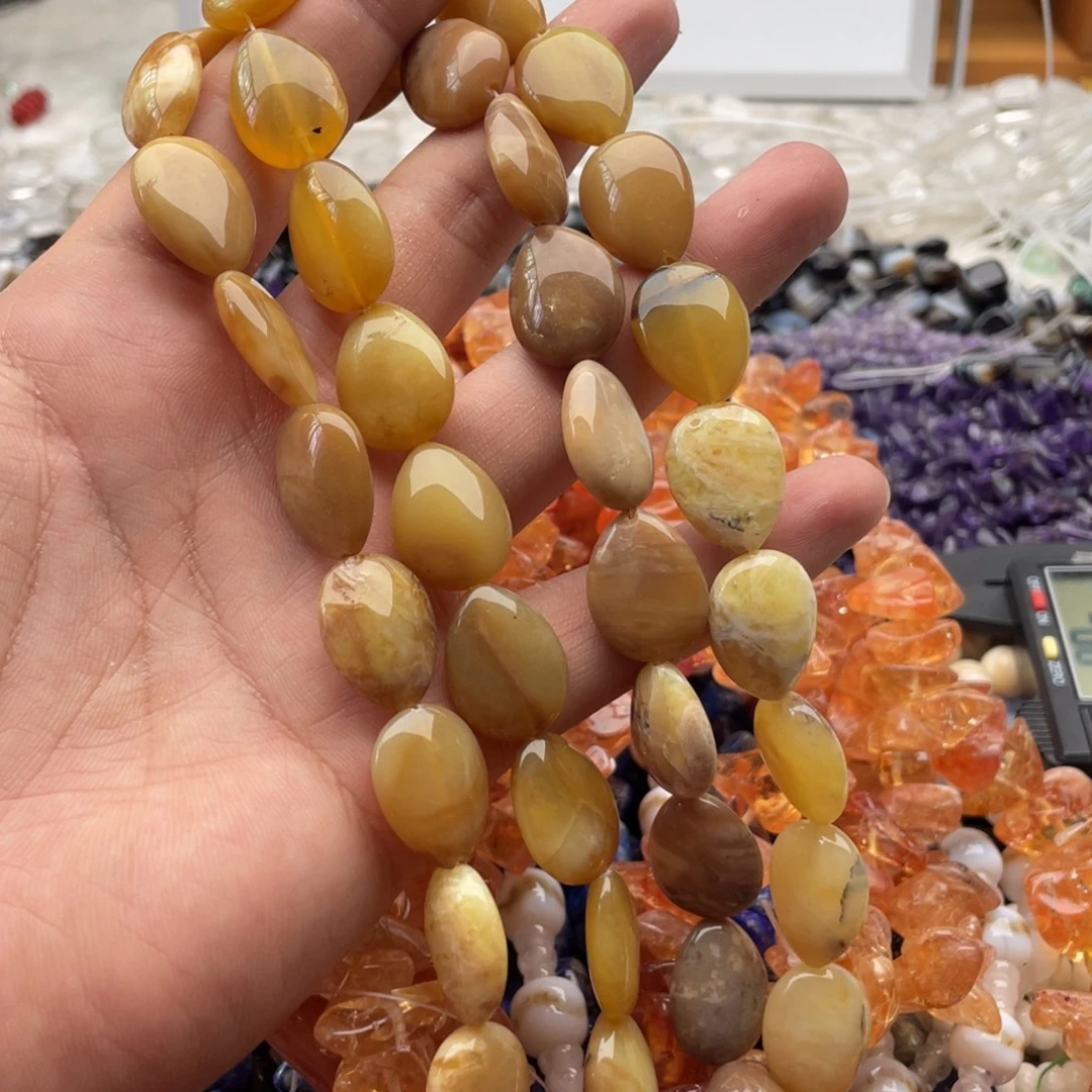 玛瑙/玉髓合金珠宝半成品一条装15*20mm黄欧泊雨滴珠