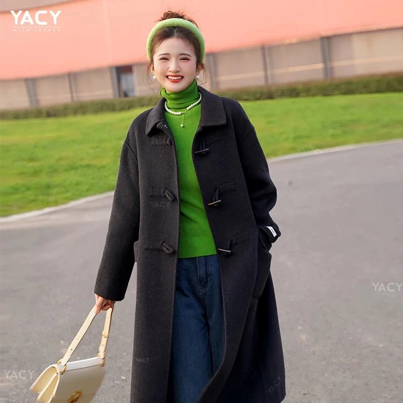 【新年战袍】牛角扣时尚赫本新款羊毛长款大衣女中长款气质百搭宽松