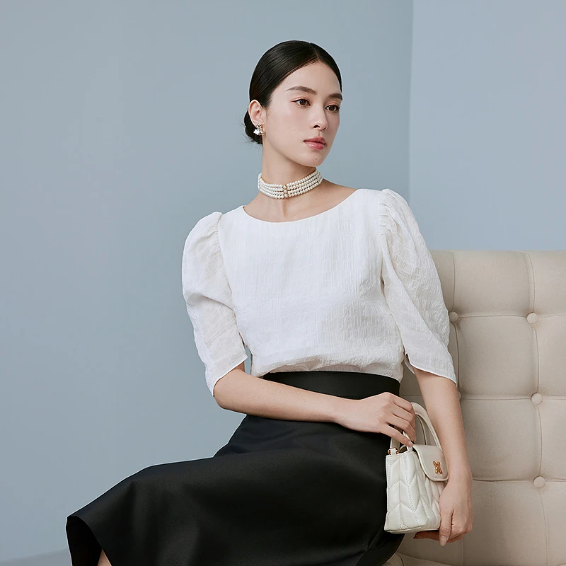 【Lady】夏季新款白色内搭衬衫5分袖MOGB02WBL058W11