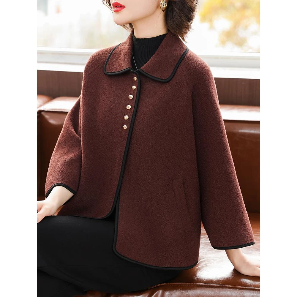 年轻妈妈春秋装短款毛呢外套2025新款中老年女装双面呢高贵上衣服