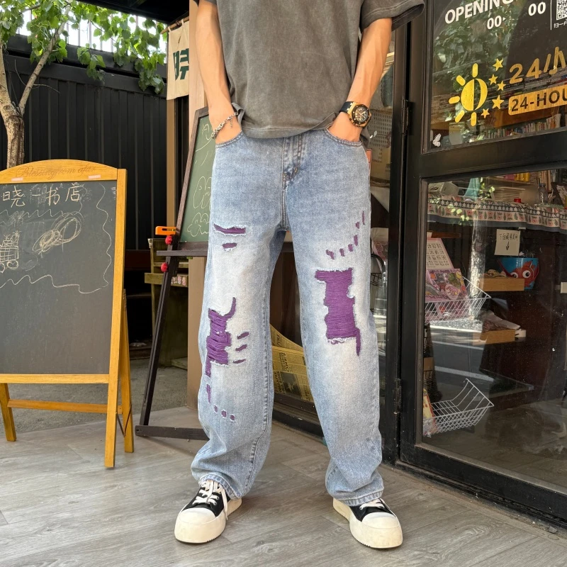 水洗破洞裤男士韩版直筒裤秋冬男士2025哈男士秋冬水洗哈伦牛仔裤