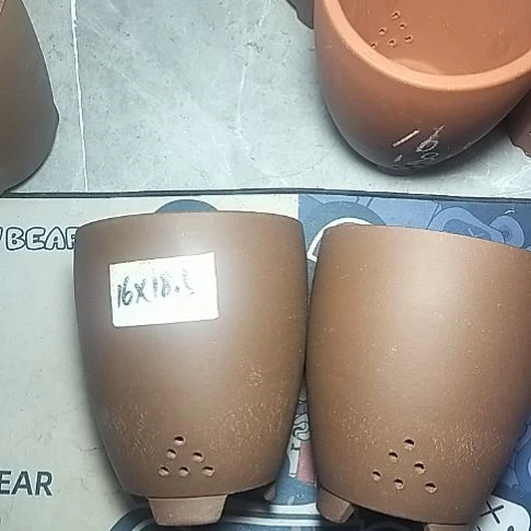 三角两个花盆紫砂