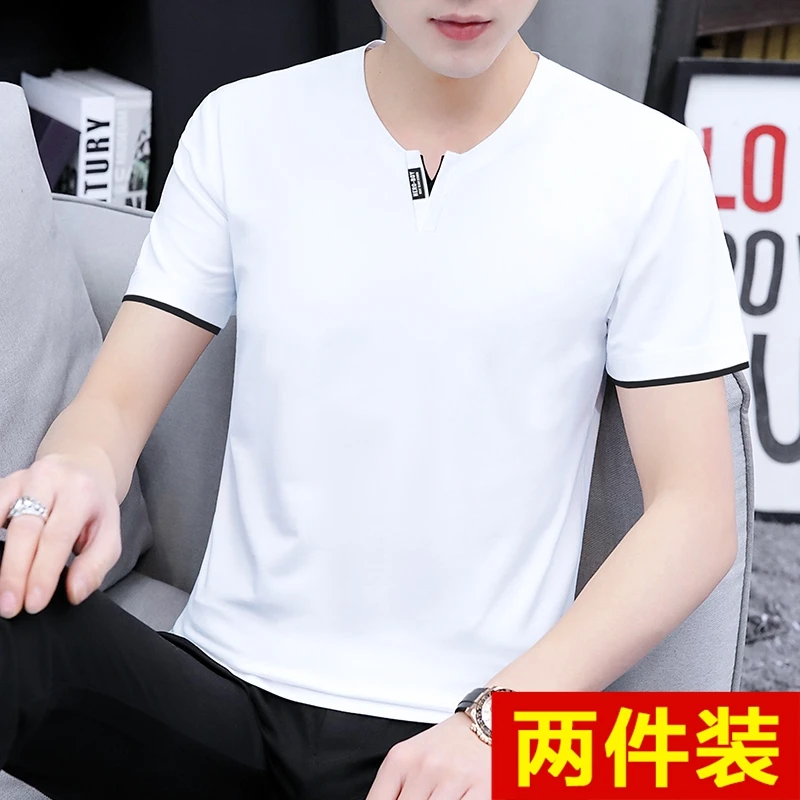 纯棉男士短袖t恤2025新款潮流修身冰丝上衣服夏季体恤衫薄款半袖