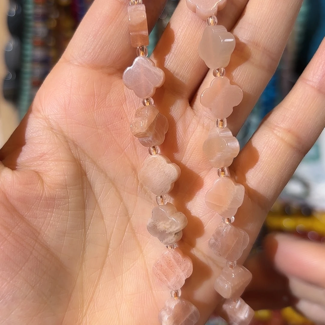 玛瑙/玉髓银S925镀金镶嵌珠宝半成品太阳石卡10一条