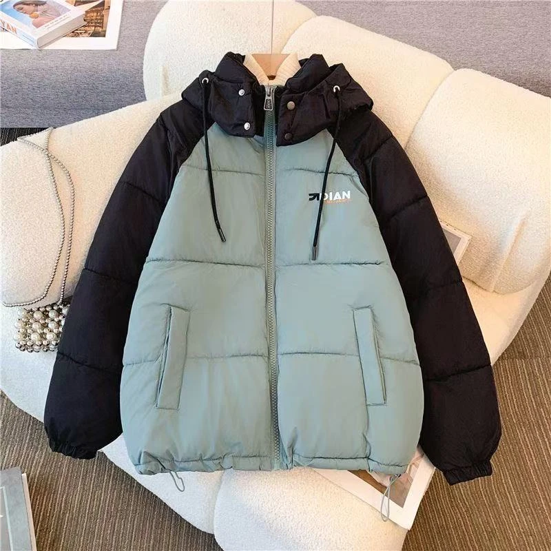 809新款冬季韩版假两件连帽面包服男女同款加厚百搭棉衣外套