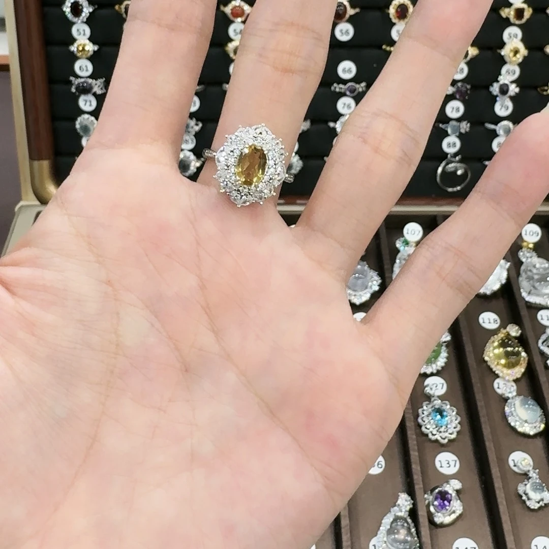 芙蓉石戒指银S925镶嵌点*.