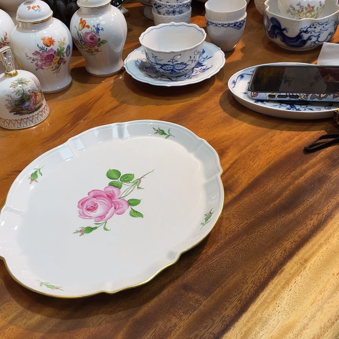 瓷片中古一等红玫瑰托盘