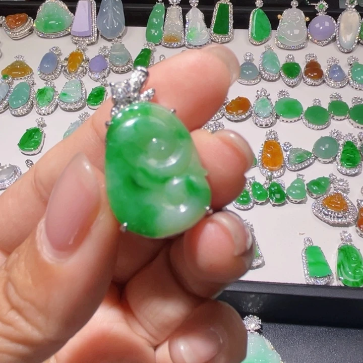 物***非翡翠银S925镶嵌颈饰