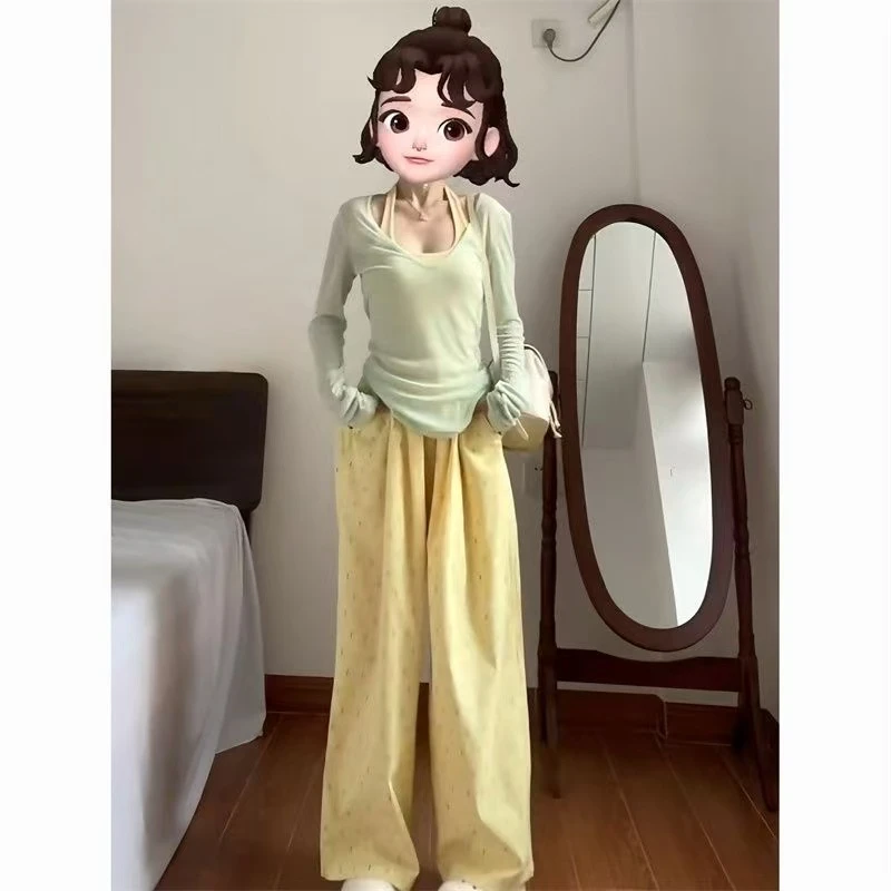 现现 大码T恤设计感小众打底衫清新感长裤(459103上衣、459162裤)