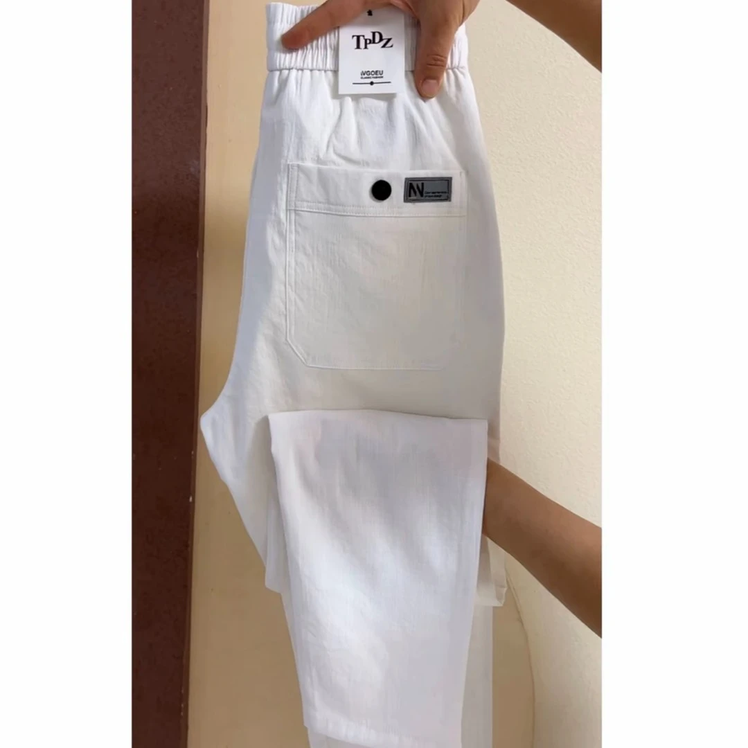 秋季新款速干棉麻休闲裤男简约百搭修身小脚裤弹力纯色净版直筒裤