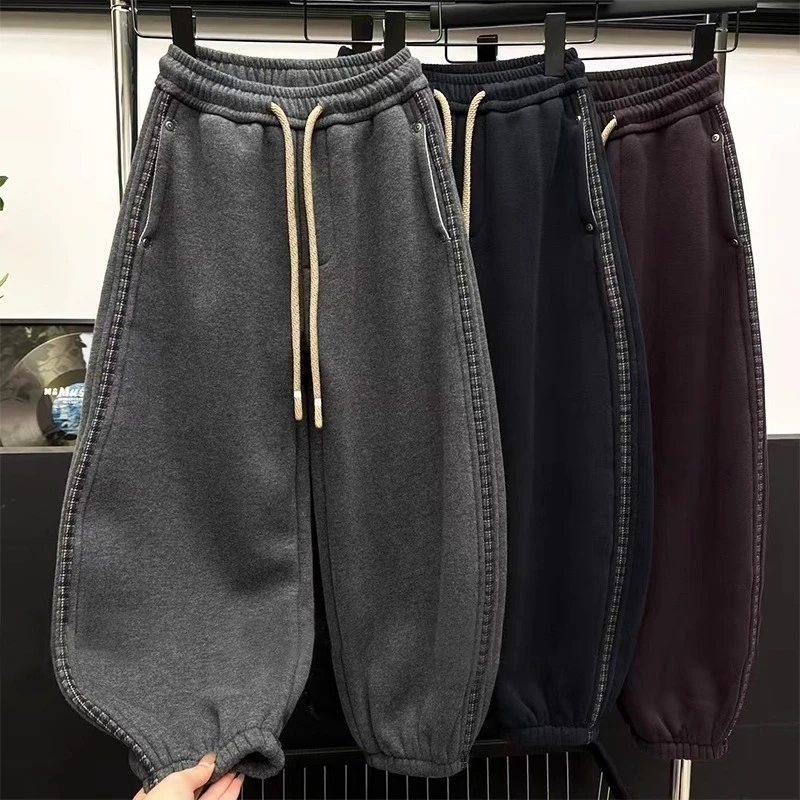 女童加绒束脚裤秋冬装2025新款儿童格子长裤韩版女孩休闲卫裤洋气