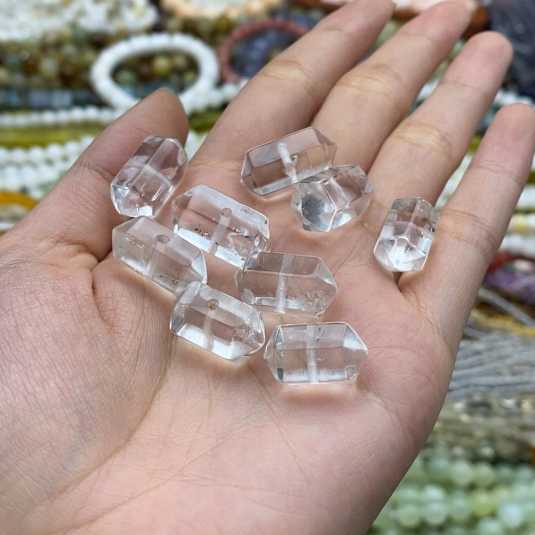 未镶嵌玛瑙/玉髓珠宝半成品一个天然白水晶双尖