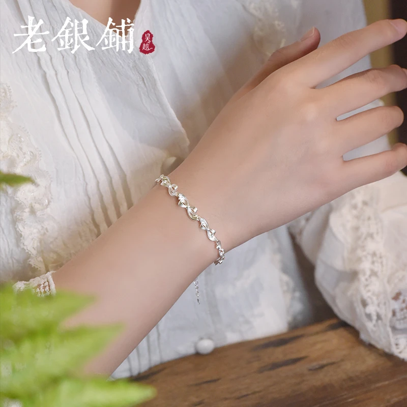 吴越老银铺 足银手链 足银霏绾手链气质精致蝴蝶结银手链小众ins
