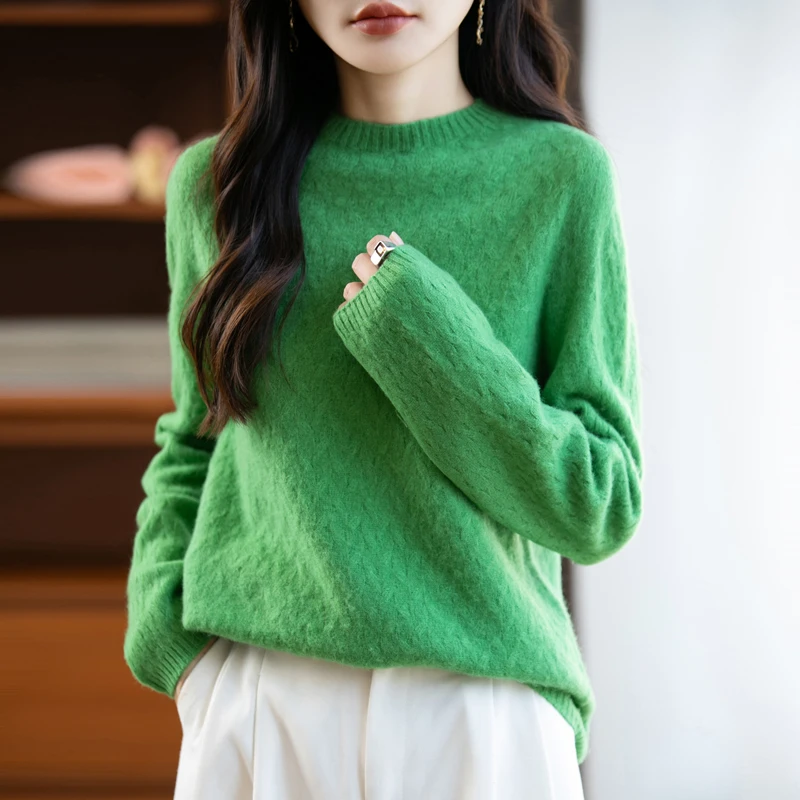 一线成衣麦穗半高领100羊毛衫宽松气质百搭保暖毛衣女秋冬针织衫