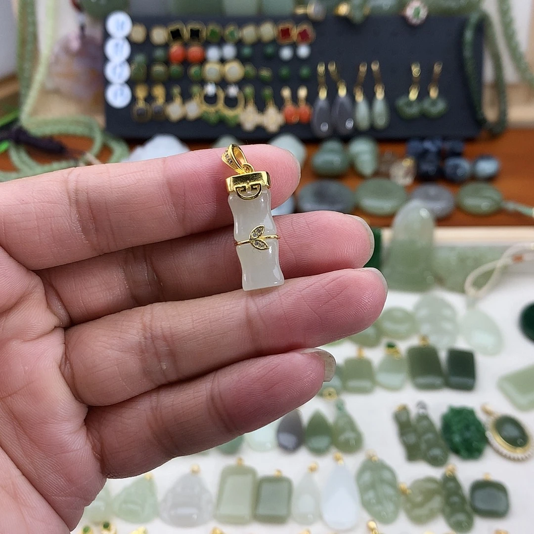 和田玉银S925镶嵌吊坠(不含链)