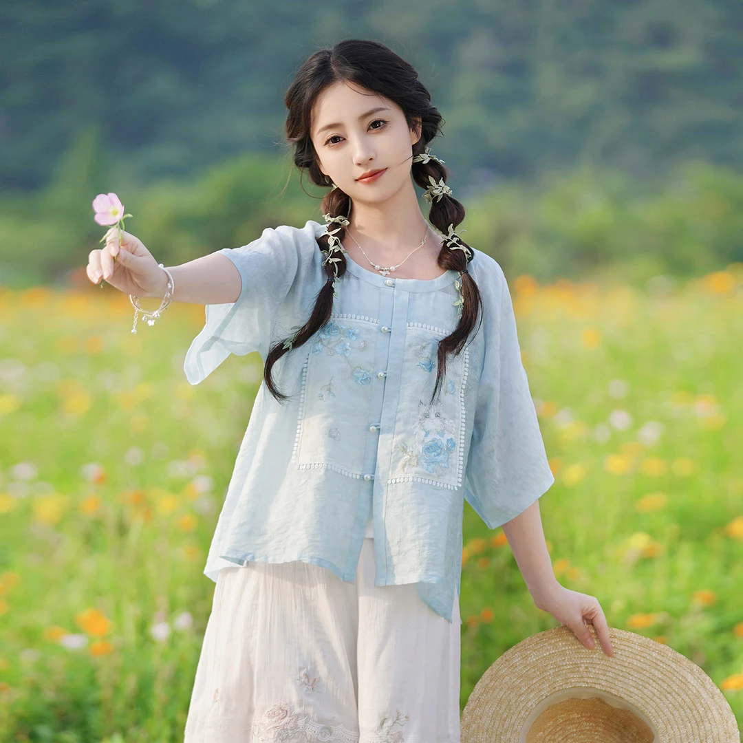 新玫瑰布偶 【夏日少女款】清水溪 原创日常改良短袖汉服补服半身裙